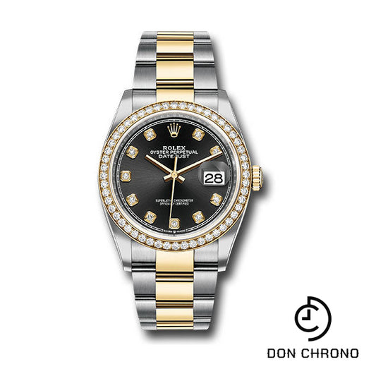 Rolex Steel and Yellow Gold Rolesor Datejust 36 Watch - Diamond Bezel - Black Diamond Dial - Oyster Bracelet - 126283RBR bkdo