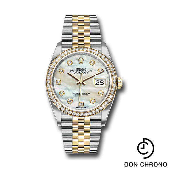 Rolex Steel and Yellow Gold Rolesor Datejust 36 Watch - Yellow Diamond Bezel - White Mother-Of-Pearl Diamond Dial - Jubilee Bracelet - 126283RBR mdj