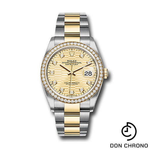 Rolex Yellow Rolesor Datejust 36 Watch - Diamond Bezel - Golden Fluted Motif Diamond Dial - Oyster Bracelet - 126283rbr gflmdo