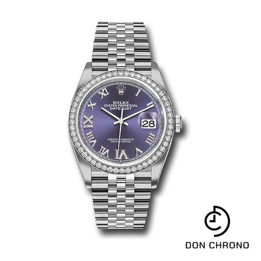 Rolex Steel Datejust 36 Watch - Diamond Bezel - Aubergine Purple Diamond Roman VI and IX Dial - Jubilee Bracelet - 126284RBR audr69j