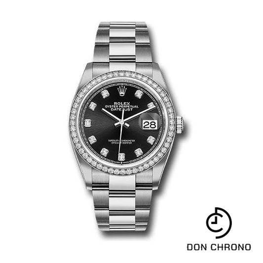 Rolex Steel Datejust 36 Watch - Diamond Bezel - Black Diamond Dial - Oyster Bracelet - 126284RBR bkdo