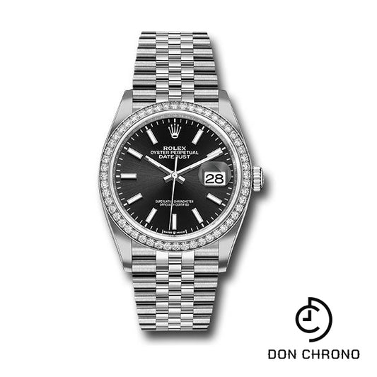 Rolex Steel Datejust 36 Watch - Diamond Bezel - Black Index Dial - Jubilee Bracelet - 126284RBR bkij