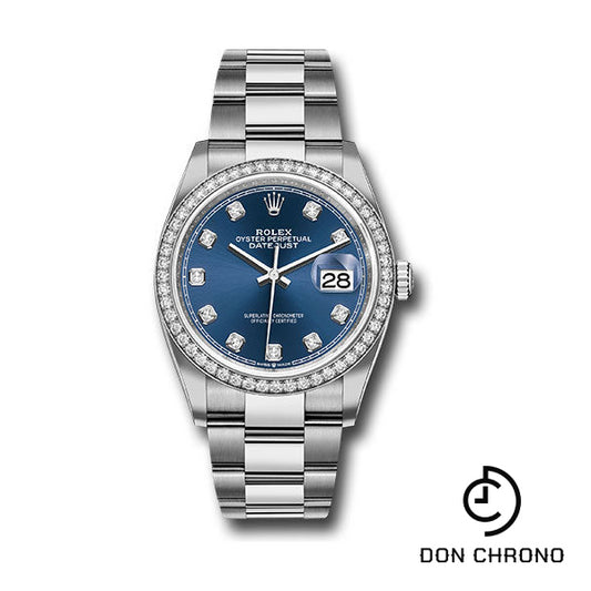 Rolex Steel Datejust 36 Watch - Diamond Bezel - Blue Diamond Dial - Oyster Bracelet - 126284RBR bldo