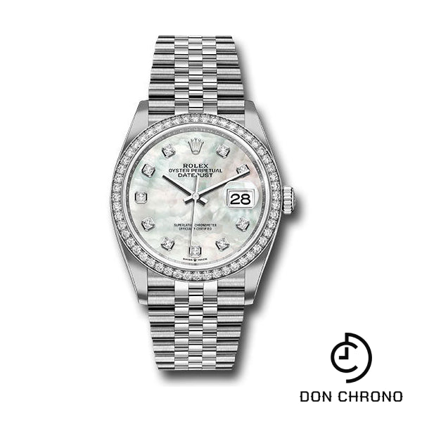 Rolex Steel Datejust 36 Watch - Diamond Bezel - Mother-of-Pearl Diamond Dial - Jubilee Bracelet - 126284RBR mdj