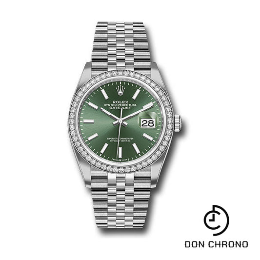 Rolex White Rolesor Datejust 36 Watch - Diamond Bezel - Mint Green Index Dial - Jubilee Bracelet - 126284rbr mgij