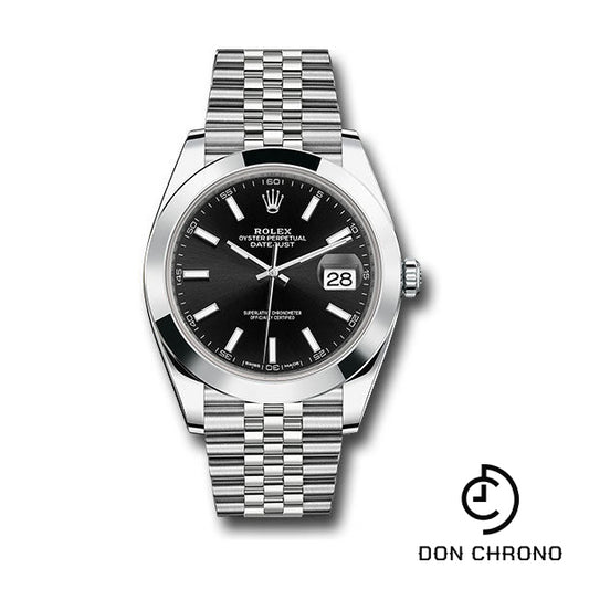 Rolex Steel Datejust 41 Watch - Smooth Bezel - Black Index Dial - Jubilee Bracelet - 126300 bkij