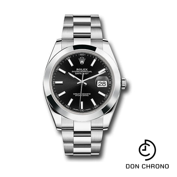 Rolex Steel Datejust 41 Watch - Smooth Bezel - Black Index Dial - Oyster Bracelet - 126300 bkio