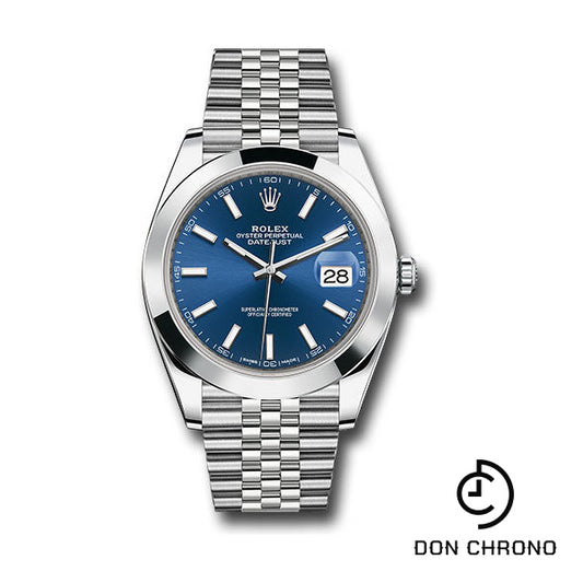 Rolex Steel Datejust 41 Watch - Smooth Bezel - Blue Index Dial - Jubilee Bracelet - 126300 blij