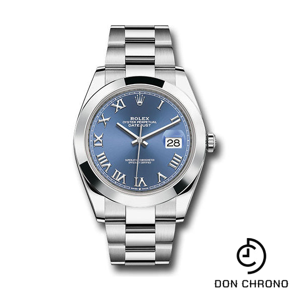 Rolex Steel Datejust 41 Watch - Smooth Bezel - Blue Roman Dial - Oyster Bracelet - 126300 blro