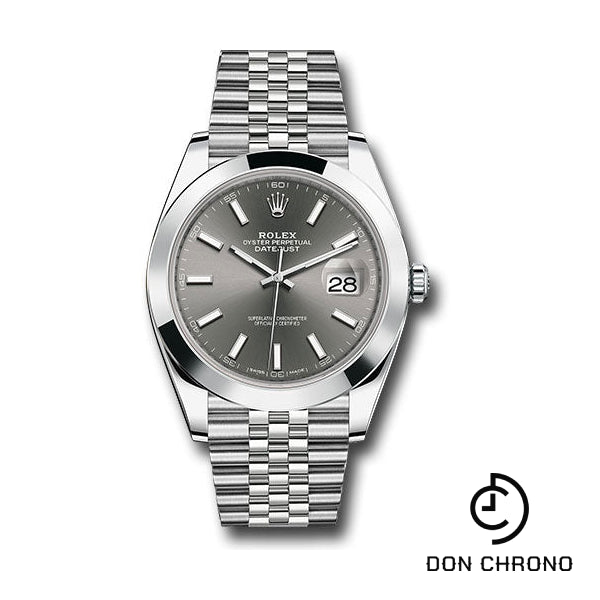 Rolex Steel Datejust 41 Watch - Smooth Bezel - Dark Rhodium Index Dial - Jubilee Bracelet - 126300 dkrij