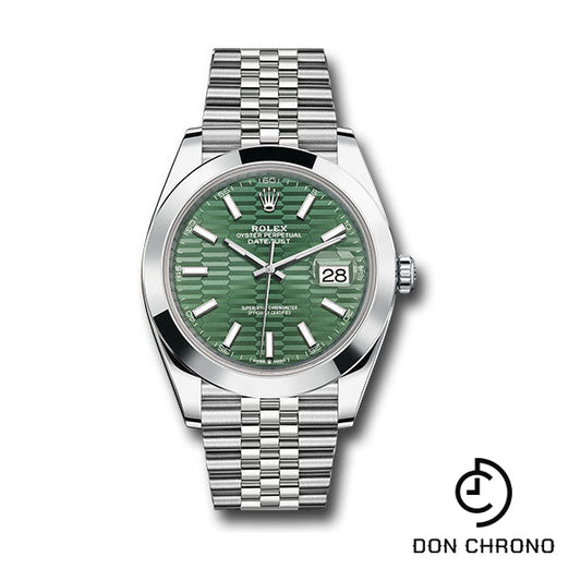 Rolex Oystersteel Datejust 41 Watch - Smooth Bezel - Mint Green Fluted Motif Index Dial - Jubilee Bracelet - 126300 mgflmij