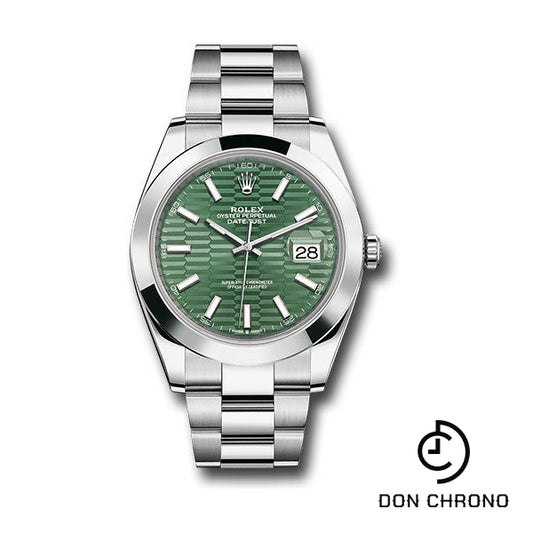 Rolex Oystersteel Datejust 41 Watch - Smooth Bezel - Mint Green Fluted Motif Index Dial - Oyster Bracelet - 126300 mgflmio