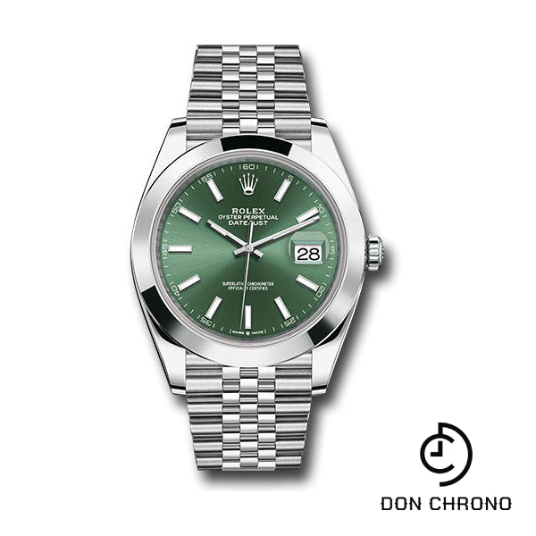 Rolex Oystersteel Datejust 41 Watch - Smooth Bezel - Mint Green Index Dial - Jubilee Bracelet - 126300 mgij