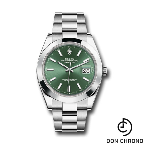 Rolex Oystersteel Datejust 41 Watch - Smooth Bezel - Mint Green Index Dial - Oyster Bracelet - 126300 mgio