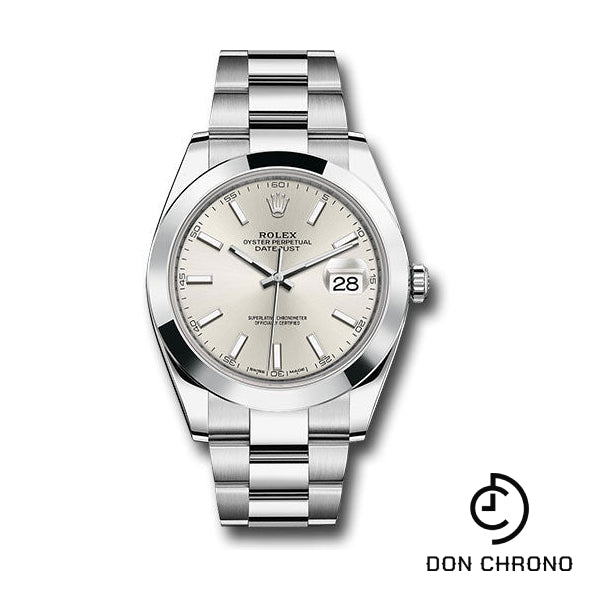 Rolex Steel Datejust 41 Watch - Smooth Bezel - Silver Index Dial - Oyster Bracelet - 126300 sio