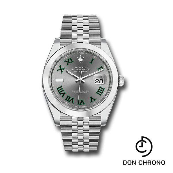 Rolex Steel Datejust 41 Watch - Smooth Bezel - Slate Green Roman Dial - Jubilee Bracelet - 126300 slgrj