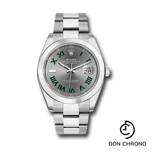 Rolex Steel Datejust 41 Watch - Smooth Bezel - Slate Green Roman Dial - Oyster Bracelet - 126300 slgro