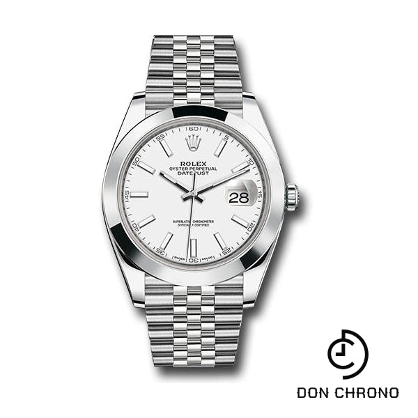 Rolex Steel Datejust 41 Watch - Smooth Bezel - White Index Dial - Jubilee Bracelet - 126300 wij