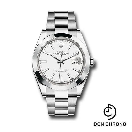 Rolex Steel Datejust 41 Watch - Smooth Bezel - White Index Dial - Oyster Bracelet - 126300 wio