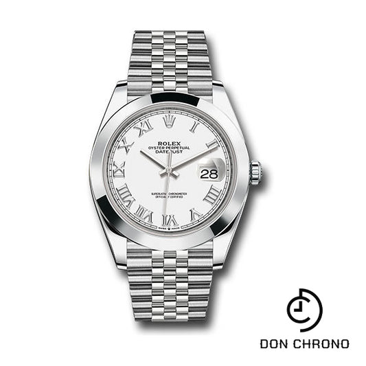 Rolex Steel Datejust 41 Watch - Smooth Bezel - White Roman Dial - Jubilee Bracelet - 126300 wrj