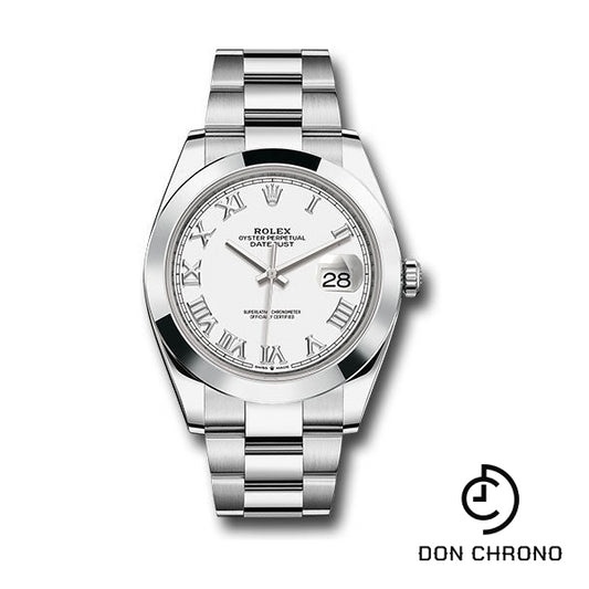 Rolex Steel Datejust 41 Watch - Smooth Bezel - White Roman Dial - Oyster Bracelet - 126300 wro