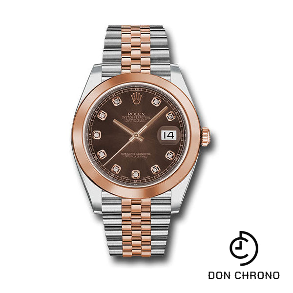 Rolex Steel and Everose Rolesor Datejust 41 Watch - Smooth Bezel - Chocolate Diamond Dial - Jubilee Bracelet - 126301 chodj