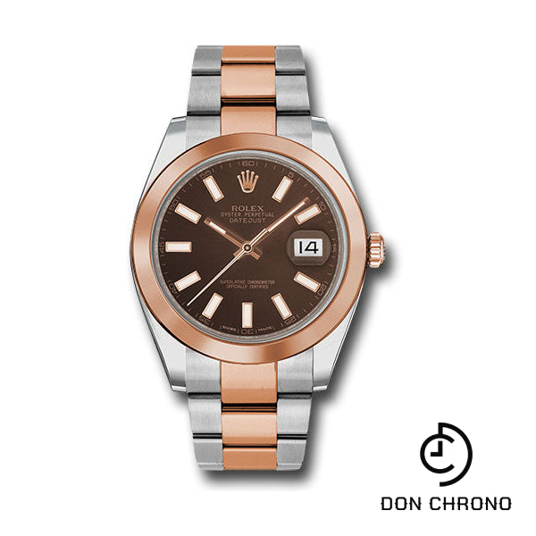 Rolex Steel and Everose Rolesor Datejust 41 Watch - Smooth Bezel - Chocolate Index Dial - Oyster Bracelet - 126301 choio