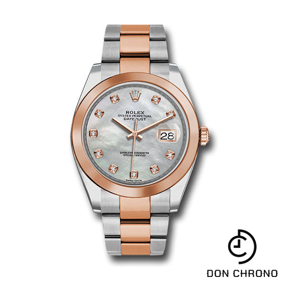 Rolex Steel and Everose Gold Rolesor Datejust 41 Watch - Smooth Bezel - Mother-of-Pearl Diamond Dial - Oyster Bracelet - 126301 mdo