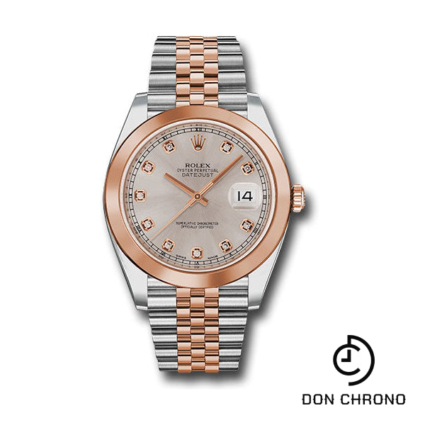 Rolex Steel and Everose Rolesor Datejust 41 Watch - Smooth Bezel - Sundust Diamond Dial - Jubilee Bracelet - 126301 sudj