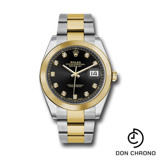 Rolex Steel and Yellow Gold Rolesor Datejust 41 Watch - Smooth Bezel - Black Diamond Dial - Oyster Bracelet - 126303 bkdo