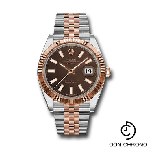 Rolex Steel and Everose Rolesor Datejust 41 Watch - Fluted Bezel - Chocolate Index Dial - Jubilee Bracelet - 126331 choij