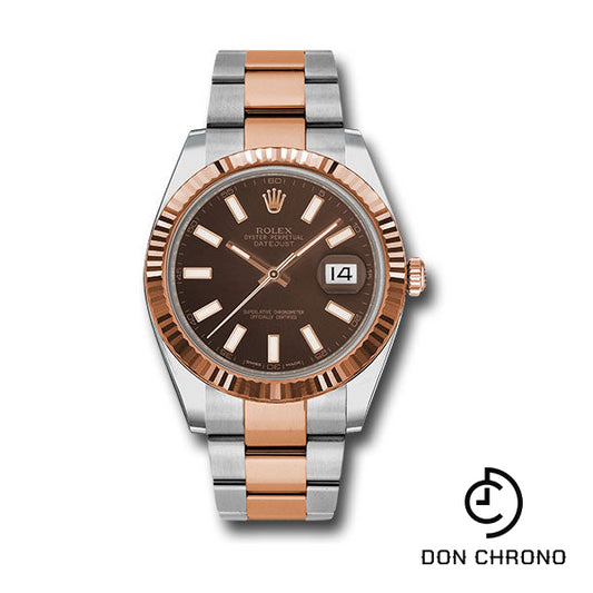 Rolex Steel and Everose Rolesor Datejust 41 Watch - Fluted Bezel - Chocolate Index Dial - Oyster Bracelet - 126331 choio