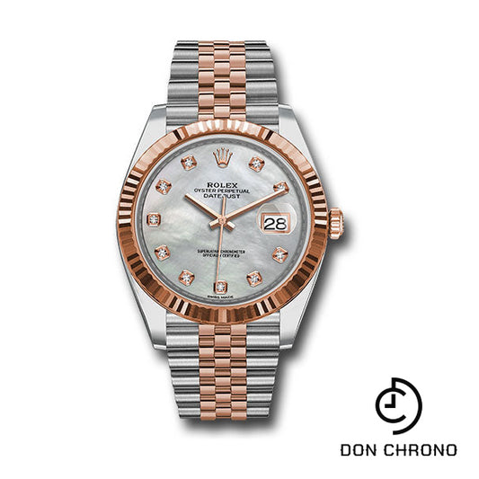 Rolex Steel and Everose Rolesor Datejust 41 Watch - Fluted Bezel - Mother-Of-Pearl Diamond Dial - Jubilee Bracelet - 126331 mdj