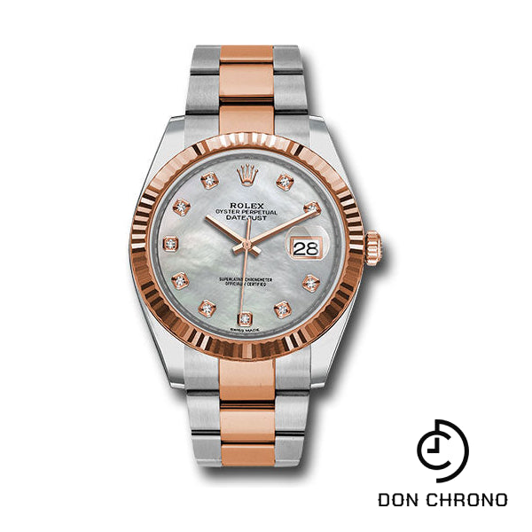 Rolex Steel and Everose Rolesor Datejust 41 Watch - Fluted Bezel - Mother-Of-Pearl Diamond Dial - Oyster Bracelet - 126331 mdo