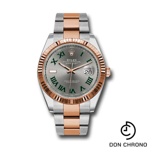 Rolex Steel and Everose Rolesor Datejust 41 Watch - Fluted Bezel - Slate Gray Green Roman Dial - Oyster Bracelet - 126331 slgro