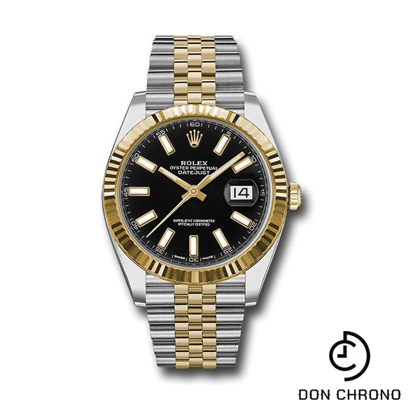 Rolex Steel and Yellow Gold Rolesor Datejust 41 Watch - Fluted Bezel - Black Index Dial - Jubilee Bracelet - 126333 bkij