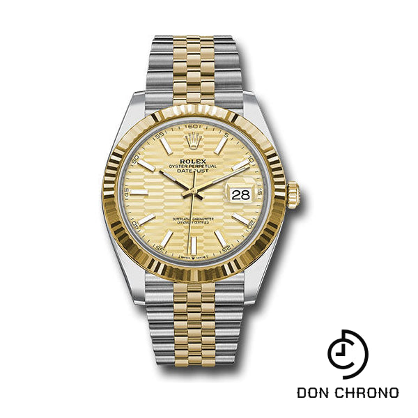 Rolex Yellow Rolesor Datejust 41 Watch - Fluted Bezel - Golden Fluted Motif Index Dial - Jubilee Bracelet - 126333 gflmij