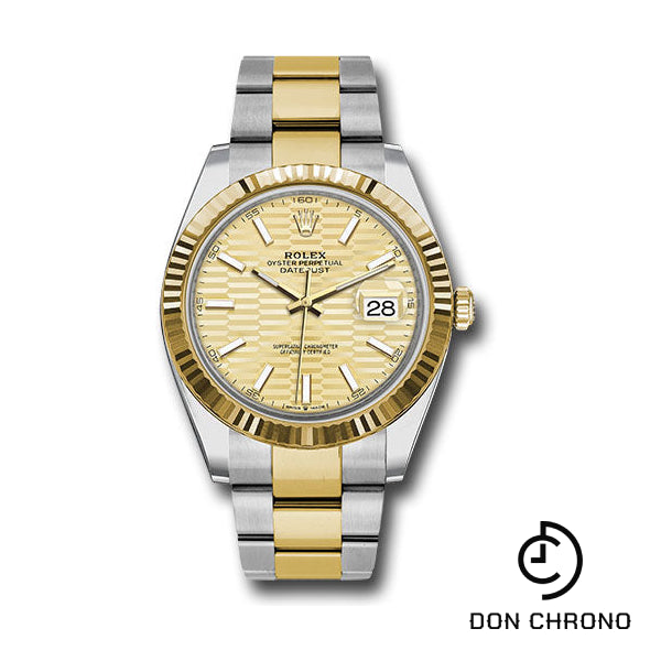 Rolex Yellow Rolesor Datejust 41 Watch - Fluted Bezel - Golden Fluted Motif Index Dial - Oyster Bracelet - 126333 gflmio