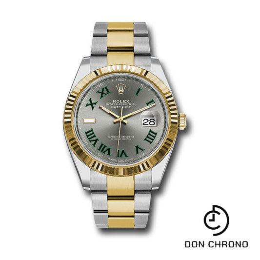 Rolex Steel and Yellow Gold Rolesor Datejust 41 Watch - Fluted Bezel - Slate Green Roman Dial - Oyster Bracelet - 126333 slgro