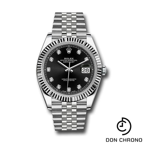 Rolex Steel and White Gold Rolesor Datejust 41 Watch - Fluted Bezel - Black Diamond Dial - Jubilee Bracelet - 126334 bkdj