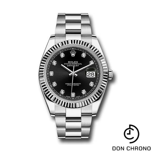 Rolex Steel and White Gold Rolesor Datejust 41 Watch - Fluted Bezel - Black Diamond Dial - Oyster Bracelet - 126334 bkdo
