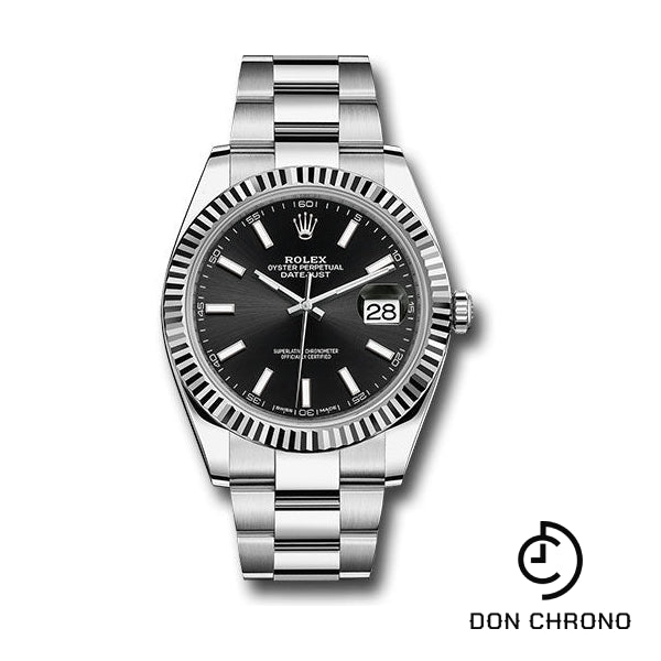 Rolex Steel and White Gold Rolesor Datejust 41 Watch - Fluted Bezel - Black Index Dial - Oyster Bracelet - 126334 bkio