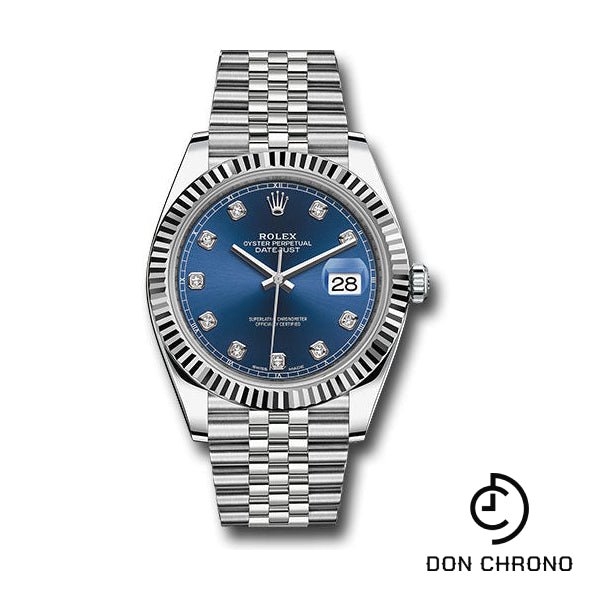 Rolex Steel and White Gold Rolesor Datejust 41 Watch - Fluted Bezel - Blue Diamond Dial - Jubilee Bracelet - 126334 bldj