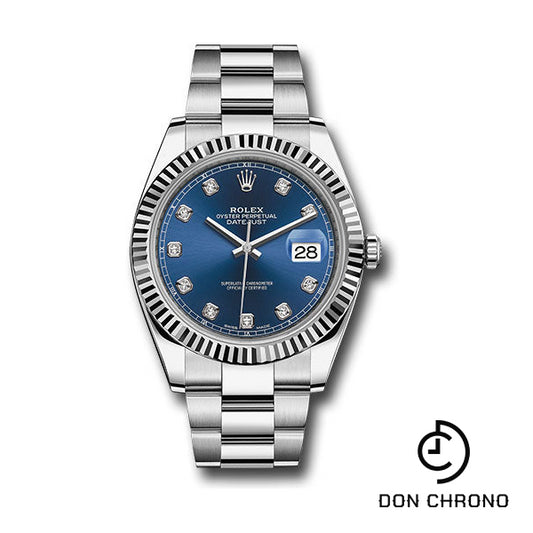 Rolex Steel and White Gold Rolesor Datejust 41 Watch - Fluted Bezel - Blue Diamond Dial - Oyster Bracelet - 126334 bldo