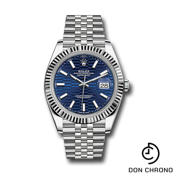 Rolex White Rolesor Datejust 41 Watch - Fluted Bezel - Bright Blue Fluted Motif Index Dial - Jubilee Bracelet - 126334 blflmij