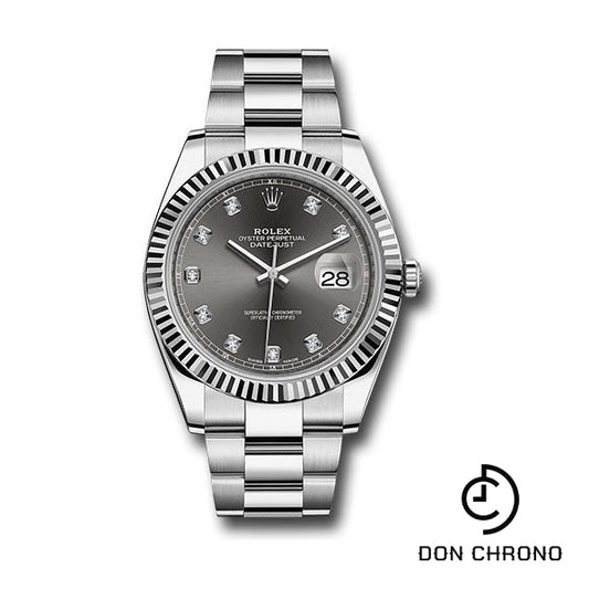 Rolex Steel and White Gold Rolesor Datejust 41 Watch - Fluted Bezel - Dark Rhodium Diamond Dial - Oyster Bracelet - 126334 dkrdo