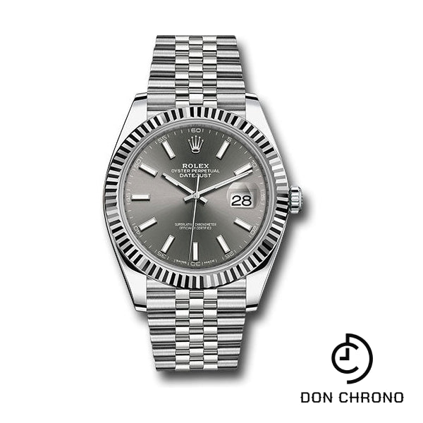 Rolex Steel and White Gold Rolesor Datejust 41 Watch - Fluted Bezel - Dark Rhodium Index Dial - Jubilee Bracelet - 126334 dkrij