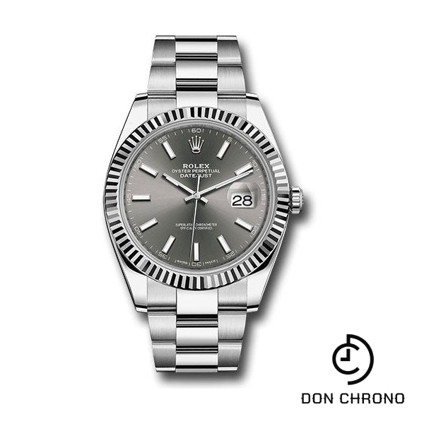 Rolex Steel and White Gold Rolesor Datejust 41 Watch - Fluted Bezel - Dark Rhodium Index Dial - Oyster Bracelet - 126334 dkrio