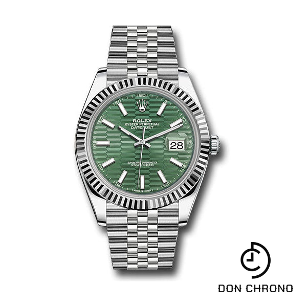 Rolex White Rolesor Datejust 41 Watch - Fluted Bezel - Mint Green Fluted Motif Index Dial - Jubilee Bracelet - 126334 mgflmij