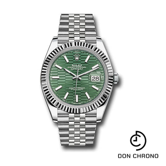 Rolex White Rolesor Datejust 41 Watch - Fluted Bezel - Mint Green Fluted Motif Index Dial - Jubilee Bracelet - 126334 mgflmij